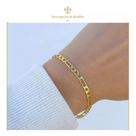 IMPERO JEWELRY Esclava Pulsera Tejido Figaro Unisex Oro Laminado 4mm (21cm, 14k)