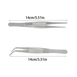 5 pieces, stainless steel tweezers, pointed tweezers, curved tweezers, blunt tweezers, non-slip, long, straight tweezers, for jewellery and nail art, crafts, repair, water pets