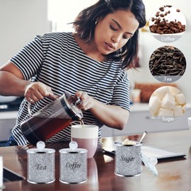 sugarchef Sugar Flour Tea Coffee Storage Container 3pcs Crystal Lid Cookie Candy Kitchen Canisters Glass Spice Jars Crushed Diamond Home Decor,Silver (36oz)