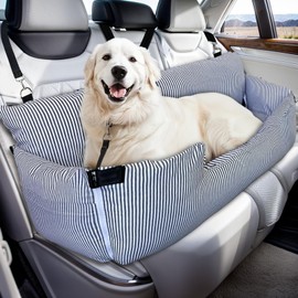 LELEFIDO Dog Car Booster Seat for Large Dogs - Elevated Pet Seat with Safety Belt, Non-Slip Base, and Storage Pockets for Car Travel