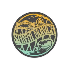 Die Cut Sticker Santa Monica, California, Beach Scene, Contour Vinyl Sticker 1 to 3 inches (Waterproof Decal for Cars, Water Bottles, Laptops, Coolers), Small