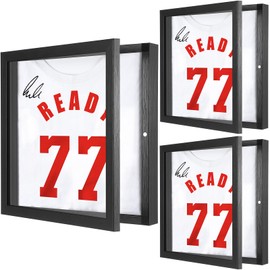 3 Pack T Shirt Display Frame, 13" x 13" Black Imitation Wood T Shirt Frame with 98% UV Protection Acrylic, 1" Depth of Usable Space Shadow Box, Display Case for Shirts, Jerseys, Memorabilia