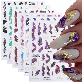 6 Sheets Marble Nail Art Stickers 3D Gold Glitter Bronzing Marble Nail Decals for Nail Art Supplies Self-Adhesive Nail Design Irregular Wave Line Nail Stickers for Women Acrylic Nails Salon DIY Decor