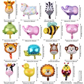 UZSUZZ Pack of 16 Foil Balloons Animals, Helium Balloons Animals, Forest Animals Balloons Birthday Decoration, Balloons for Animal Theme Parties, Perfect for Jungle Party Decoration, Children's