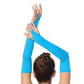 SUPRNOWA Adult Women’s Over Elbow Spandex Fingerless Long Gloves Costume Glove One Size Fits All (Ocean Blue)