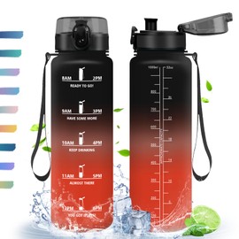 Water Bottle, 1 Litre, Sports Water Bottle with Time Marking, with Filter, Leak-proof Drinking Bottle, BPA-Free, Water Bottle for Sports, Fitness, Yoga, School, Office