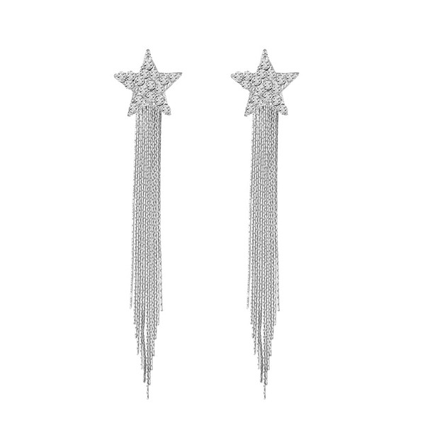 Star Long Tassel Earrings for Women Sparkly Rhinestone Fringe Chandelier