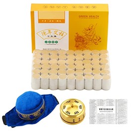 10 años de pureza 60:1 relación 54 rollos de palitos de moxibustión puro + 1 caja de cobre portátil sin humo Moxibustion Moxa Box quemador de forma redonda + 1 mapa de acupoint (nuevo juego de moxibustion mejorado)