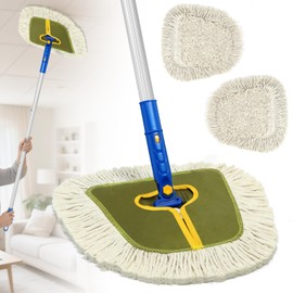 Commercial Dust Mop for Hardwood Floors Cleaning,Industrial Dry Mop Broom with 2 Replacement Wedge Cotton Mop Pads for Walls,Hardwood,Laminate, Vinyl,Tile,Home,Warehouse Floor Duster,Green