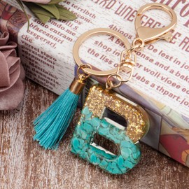 Suweibuke - Llaveros con letra inicial para mujeres y niñas, llaveros con borla, dijes para llaves, bolsos, mochilas, Turquesa-b, tamaño promedio