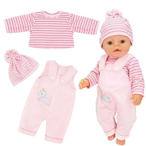 Clothing Outfits for Baby Dolls, 3 Pieces Doll Clothes with Hat Long Sleeve Trousers, Clothing Set for Dolls, Doll Accessories for Baby Dolls 35-45 cm, Clothing Outfits for Baby Dolls