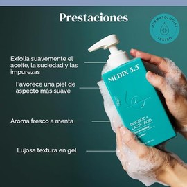 Medix 5.5 Gel de Lavado Corporal Exfoliante de Ácido Glicólico + Ácido Láctico | Eliminador de Protuberancias KP | Limpiador Corporal Exfoliante AHA p