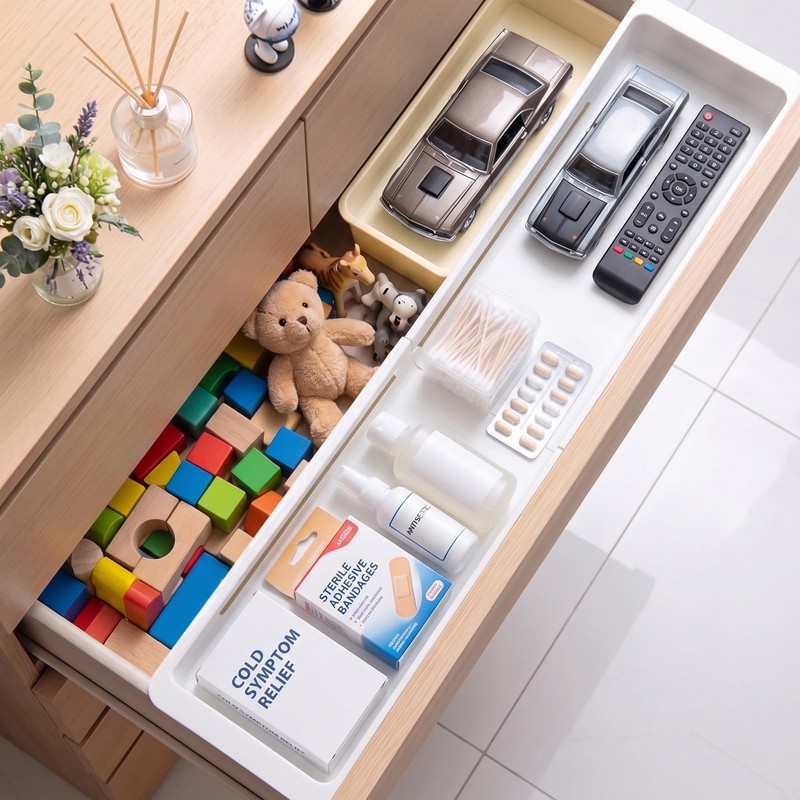 Deep Drawer Organizer, Adjustable Drawer Organizer, Suitable for Kitchens, Cosmetics,