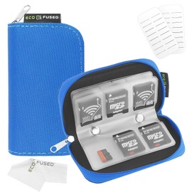 Eco-Fused Estuche para Tarjetas de Memoria Cabe hasta 22x SD, SDHC, Micro SD, Mini SD y 4X CF - Soporte con 22 Ranuras (Azul)