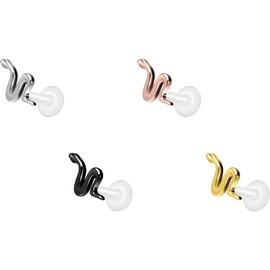 PIERCINGLINE PTFE Labret with Internal Thread Titanium Attachment Snake Piercing Lip Nose Ear Helix Tragus Medusa Choice of Colours and Sizes, Titanium PTFE Titanium