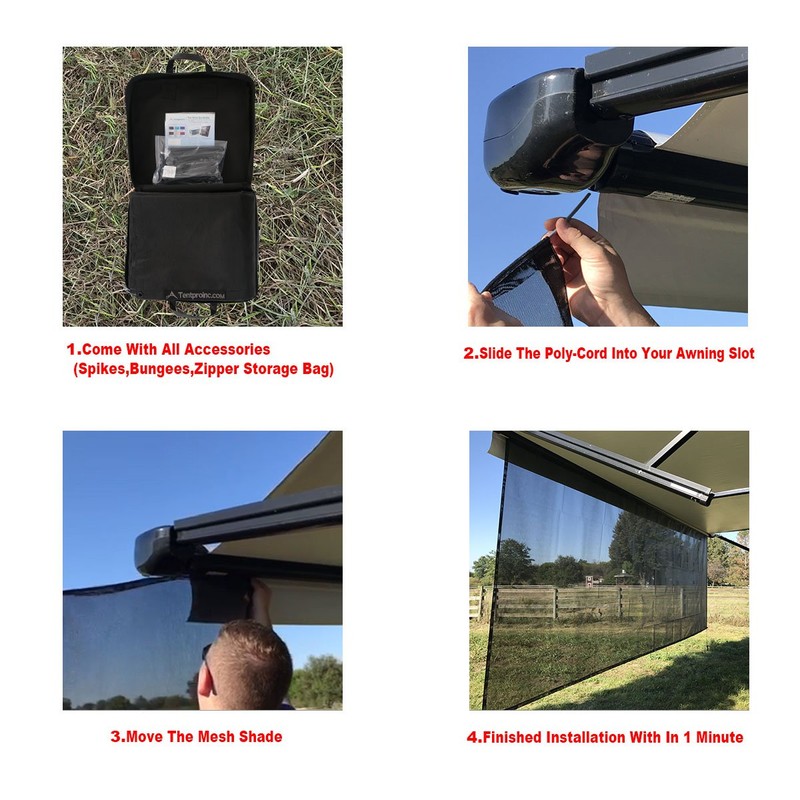 Tentproinc RV Awning Sunshade Screen 9'X13'3''- Black Mesh Sun Shade