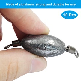 Uenhoy 10 Pcs Fishing Weights Inline Trolling Fishing Sinker Tackle with Inner Swivels, Oval Drop Casting Fishing Weight Sinkers, 1.4 oz（40g）