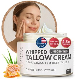 100% Organic Grass Fed Beef Tallow for Skin | Whipped Beef Tallow For Face | Tallow Moisturizer| Premium Beef Tallow for Women With Aloe Vera & Raw Honey & Beeswax- 5 FL.Oz