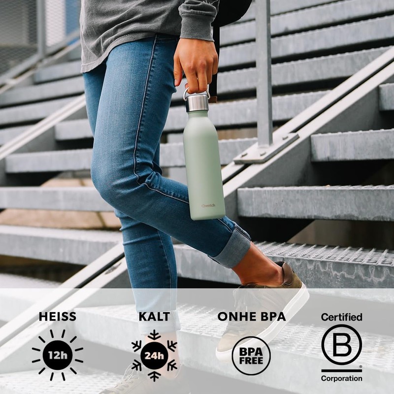 Qwetch - Water Bottle 600 ml Stainless Steel Blue Active