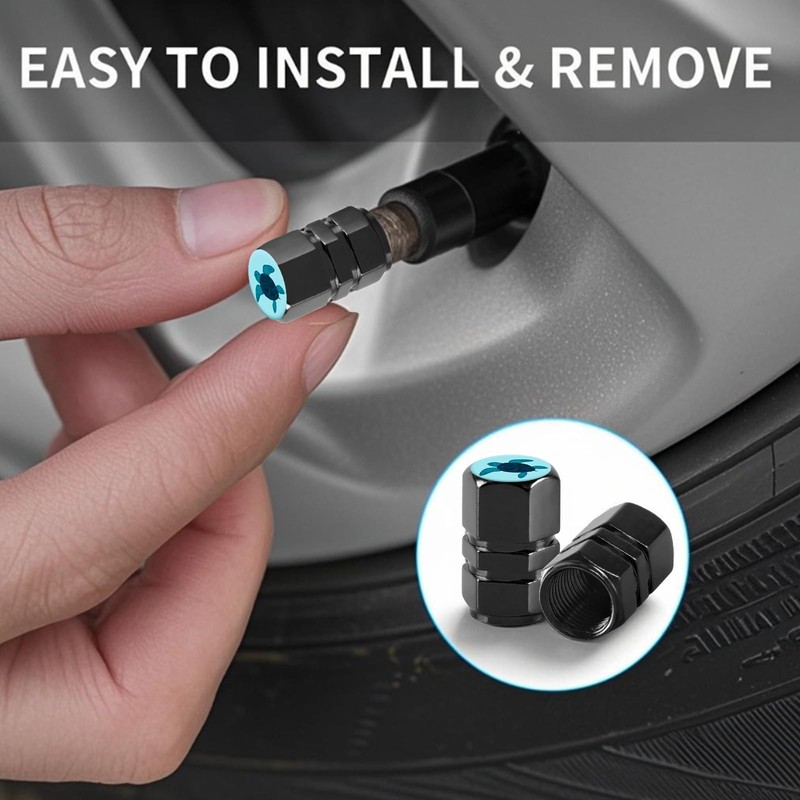 Tire Valve Stem Caps Turtle Car Accessories 4-Pack-Aluminum Alloy Rust-Proof
