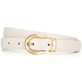XZQTIVE Women's Leather Belt with Bright Antique Gold Silver Buckle Black/White/Beige/Brown Belt for Women for Jeans Dresses Pants Coats