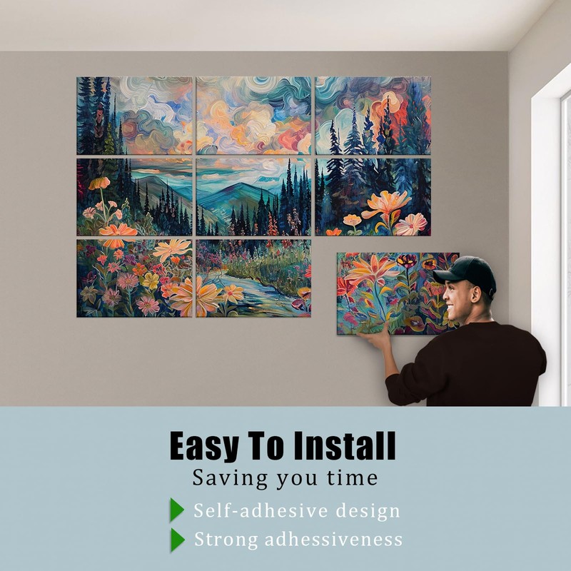 ENSEPST 9 Pack Art Acoustic Panels with Self-adhesive,48" X 36"Sound