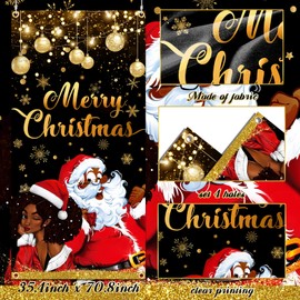 Black Santa Christmas Decorations Door Cover, 6x2.9FT African American Christmas Decorations Door Banner Black Santa African American Santa Holiday Banner for Door Black Santa Door Decorations