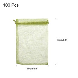 MECCANIXITY 100pcs Organza Bags 3.9x5.9 Inch Drawstring Favor Pouches Sheer Mesh Bag for Gift Jewelry Wedding Party Christmas Candy Army Green