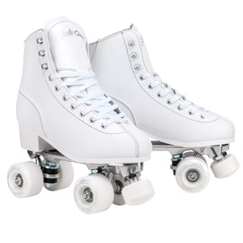 Skate Gear Retro Quad Roller Skates with Structured Boot (White, Women's 6 / Youth 5 / Men's 5)