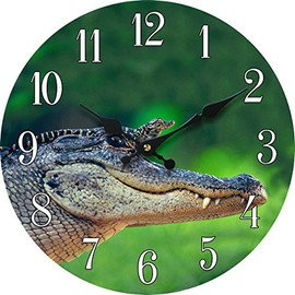 Sea Creations Glass Wall Clock - for Home and Office Decor - Aestethic 5mm Thick for Durability - Perfect for Living Room, Bedroom, Kitchen, or Outdoor - Battery Operated - 13 x 13 Inches - Alligator