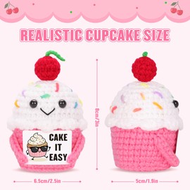 FunisFun Friendship Gift for Women Men - Cupcake Positive Crochet Doll with Uplifting Charm, Birthday Gifts for Best Friends Teacher Graduation