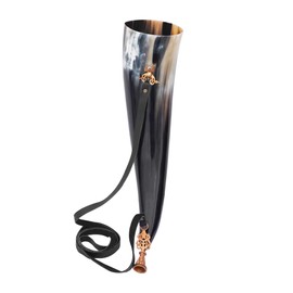 Lord of Battles Viking Genuine Blowing Horn | Medieval Gjallarhorn with Intricate Lost-wax Cast Bronze Mouthpiece