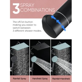 Cobbe 8 Inch All Metal High Pressure Rainfall Shower Head with Handheld Showerhead Combo - 11 Inch Extension Arm, 6-Setting Matte Black Shower Head with Hose & Shower Holder