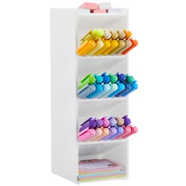MotiMind Acrylic Pen Organizer Storage Vertical Marker Organizer Acrylic Pen Display Holder for Office Desk Desktop Stationery Pencil Storage(White,3.4 x 4 x 10.2 Inch)