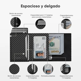 Yabely Portafolios Desplegable para Tarjetas con Soporte AirTag con Bloqueo RFID, Carteras para Hombre, Tarjetero De Cuero, Billetera para Hombre, Soporte para Tarjetas De Crédito con Compartimento