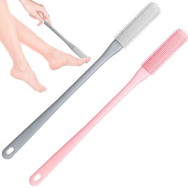 Demarzily Toe Cleaning Brush,Foot Scrubber for Shower with 15.7" Long Handle Soft Silicone Cleaning Shower Brush Foot Care for Seniors,Elderly, Men and Women (Grey+Pink)