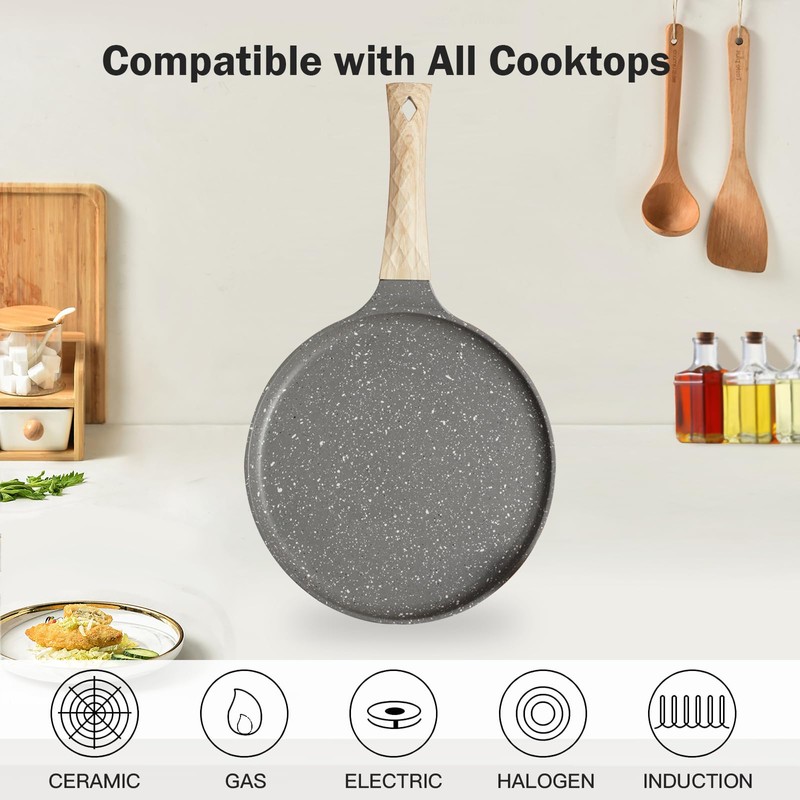 BOUFEIDA Crepe Pan, Crepe Pan 24 cm with Swiss Granite