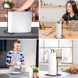 Kitchen Roll Holder Black Standing, Kitchen Roll Holder for Paper Rolls, Household Paper or Washable Kitchen Rolls; Paper Roll Holder with Drip Bar, Kitchen Organiser for Everyday Use, Black