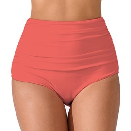 JOYBIK - Traje de baño de bikini de cintura alta para mujer, con control de abdomen, cobertura completa, Durazno/ coral, Large