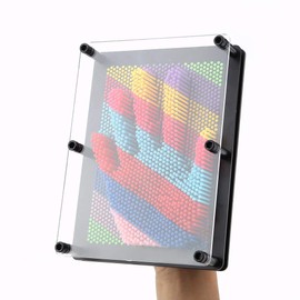 3D Colourful Pin Art Board, Pin Art Sculpture Board 3D Pictures Nail Game Imprint Creative Hand Model 3D Pin Art for Desktop Office Home Decoration (Black Base, Large Size)
