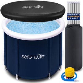SereneLife Inflatable Insulated Cold Plunge Tub - One Person Ice Bath Tub with Lid, Cold Plunge Relaxation Pod for Athletes with 78 Gallons Capacity (Black)