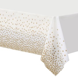 TOPWAYS White Champagne Gold Disposable Plastic Tablecloths, 2 Pack 54"x108" Rectangular Party Table Cover for Picnic Baby Shower Birthday Christmas Party Engagement BBQ Anniversary Decor