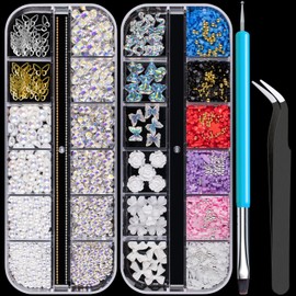 Mixed 3D Nail Art Gems Kit #2, Multi Shape Butterfly Bow Flower Pearl Rhinestones Charm Jewels for Acrylic Nails Decoration Accessories