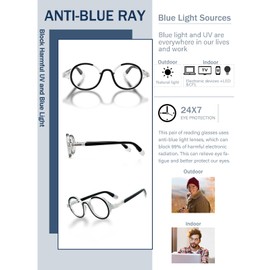 YIJIA-YOUNG 2 Pack Round Reading Glasses for Women Men Blue Light Blocking Readers with Spring Hinges Classic Retro Oval Eyewear (Black&Blue, 3.0, x)