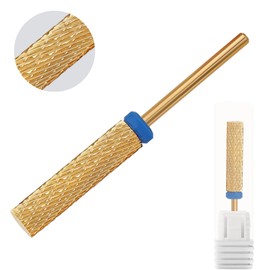 Super Long 24mm Flat Top 5-in-1 Nail Drill Bits, 3/32" Two-Way Rotate Carbide Tungsten Bits for Acrylic/Gel Removal,Professional Electric Drill Accessories for Manicure & Pedicure(Gold, Medium-M)