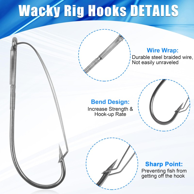 FUSIGO Wacky Rig Hooks Weedless, 30pcs Bass Fishing Hooks for