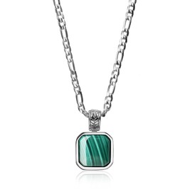 COAI Unisex Surfer Necklace with Square Gemstone Pendant, Stone, Malachite