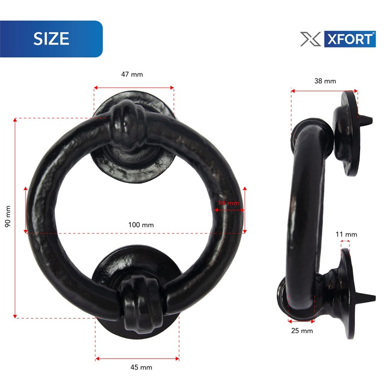 XFORT Smithy's Range Black Antique Ring Door Knocker, Traditional Black