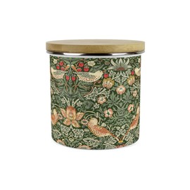 Purely Home Green Strawberry Thief Storage Canister - Morris Inspired Floral Tapestry Artwork - 1.2L Enamel Hot Drinks/Food Kitchen Storage Container