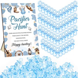 Thyle 51 Pcs Pacifier Hunt Baby Shower Games Include Pacifier Hunt Sign and 50 Acrylic Pacifiers for Baby Shower Game Decoration Gift Sets Gender Reveal Party Decor(Cowboy)